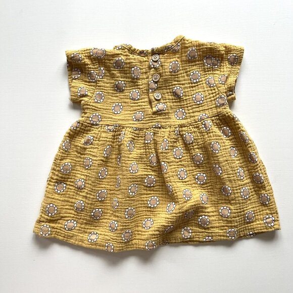 Floral Printed Button Back Muslin Dress Yellow 18 Month - Picture 2 of 4